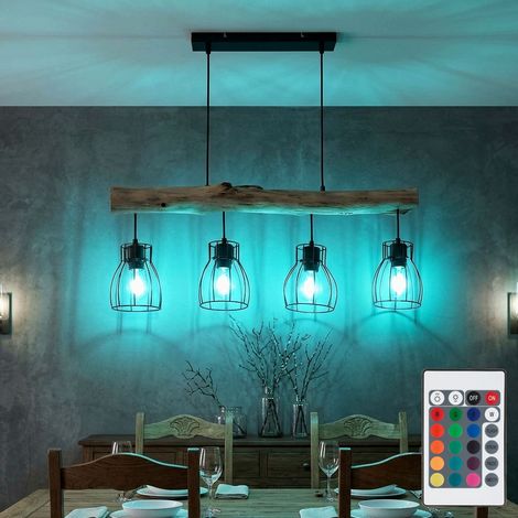 Plafoniera in legno trave telecomando lampada a sospensione dimmerabile in set incl. lampadina LED RGB (1/5)