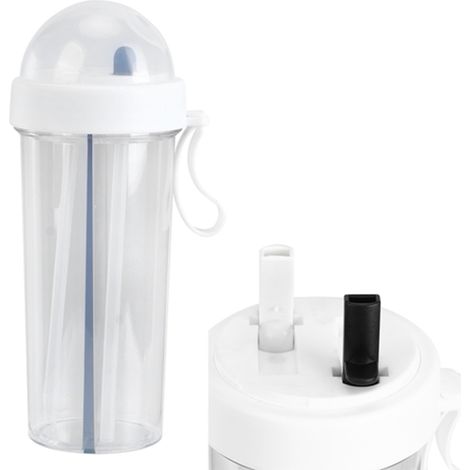 Bouteille d'eau innovante 600ml à double usage avec paille, idéale pour la maison, le camping et le sport - Blanc (1/5)