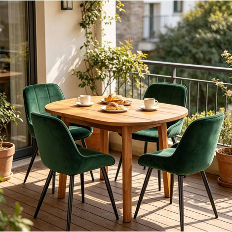 Set di 4 sedie da pranzo in velluto verde scuro, struttura in metallo, 81,5 cm, OKWISH (1/5)