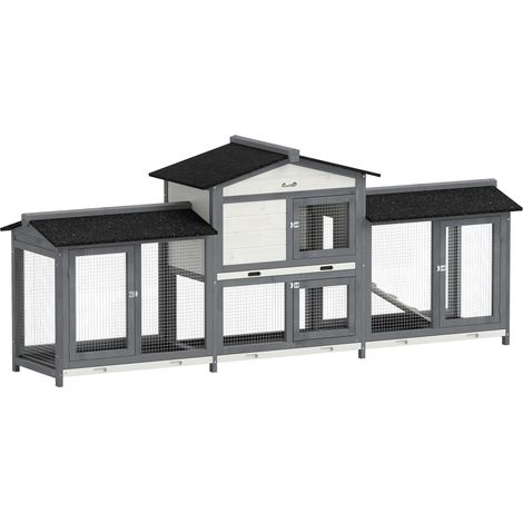 Clapier bois hiver, 2-4 lapins nains, 230x53x93,5 cm (1/5)