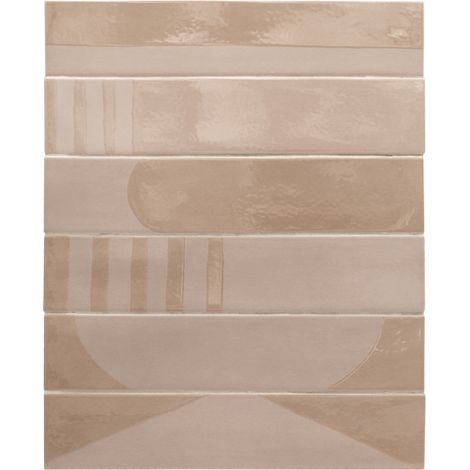 Aelle - Carrelage sol / mur brique déco mixe mate et brillant effet béton taupe 6x30 cm WADI DECOR TAUPE - Vendu par boîte de 0.50 m² (1/3)