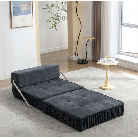 Divano letto pieghevole in ciniglia grigio scuro, schiuma e molle, 186x93x44,5 cm, modulare 2 in 1 salvaspazio (1/5)