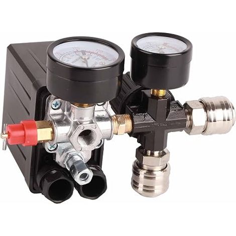 Pressostat de Compresseur D'air, Vanne de Régulation de Contrôleur 1/4 Pouces 4 Trous 90 120PSI 220V, avec Levier D'interrupteur Marche/arrêt, pour Ateliers Privés et Usines (1/3)