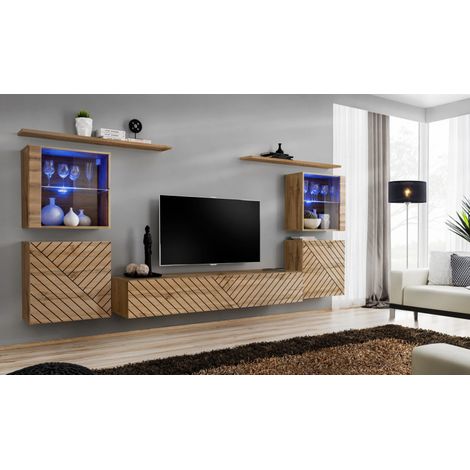 Ensemble de 7 meubles muraux "Switch XIV" pour TV en bois - Beige - L 320 x H 160 x P 40 cm - Livraison gratuite