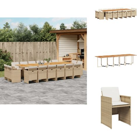 Ensemble à manger de jardin et coussins 17 pcs beige - Salon De Jardin - Meuble De Jardin - Set De Salon De Jardin - Ensemble De Jardin - Mobilier Extérieur (1/5)