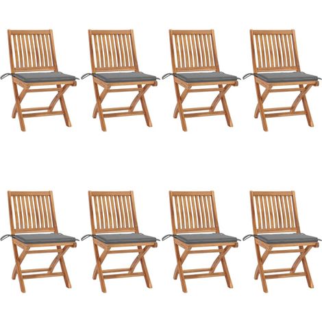 Lot de 8 Chaises pliables de jardin avec coussins,Fauteuils d'extérieur Teck solide -TF85770 (1/5)