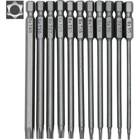 Embouts Torx - 11 Pièces Longueur 100 mm - Tige Hexagonale 1/4" - Magnétiques - Tailles T6 à T40 (1/5)