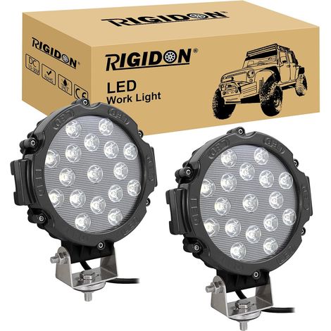 2 Pcs rond phare de travail led, Noir 7 pouces 51W 12V 24V lampe, floodlight feux de travails pour offroad Véhicule Voiture camions SUV ATV 4x4 bateau, 6000k headlight, feu antibrouillard (1/5)