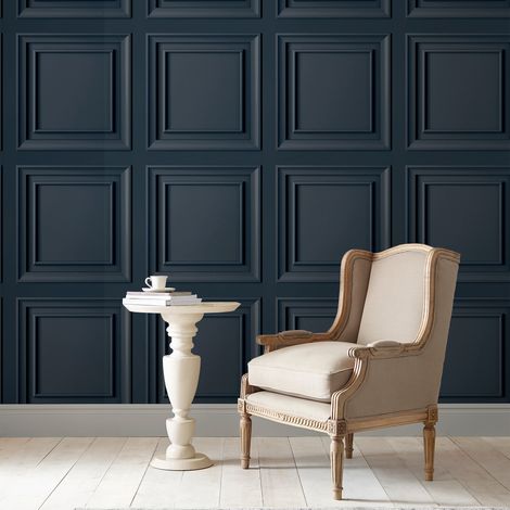Papier peint intissé Laura Ashley Redbrook Wood Panel Dark Seaspray 1005 x 52cm Bleu (1/5)