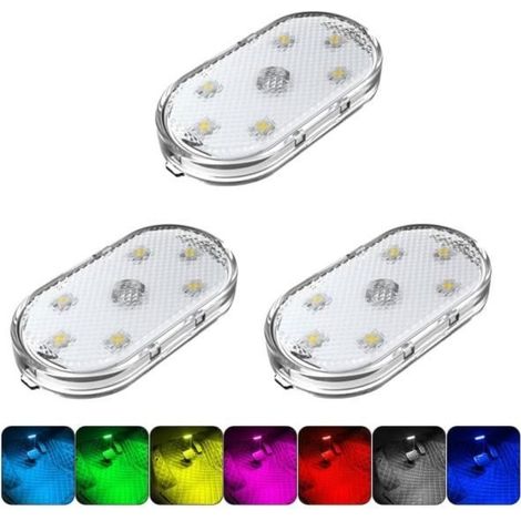 Lumière pour Coffre de Voiture 7 Couleurs, 3 Pièces Tactile PlafonnierVoiture Magnétique, Portable Éclairage Intérieur Voiture pou (1/4)