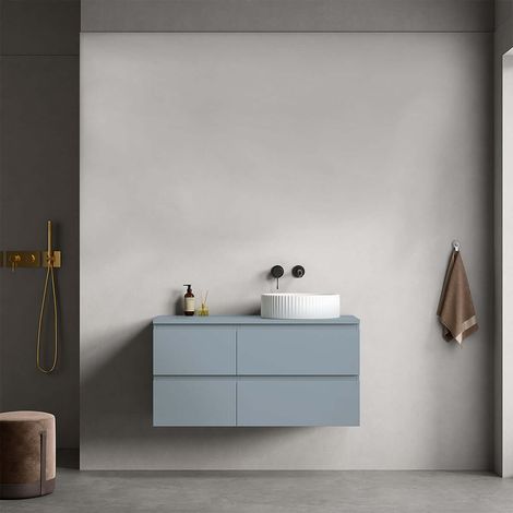 Mobile bagno sospeso reversibile 100 cm Blu Avio per Lavabo d'appoggio Senza Specchio - Fiji Paint Top (1/4)