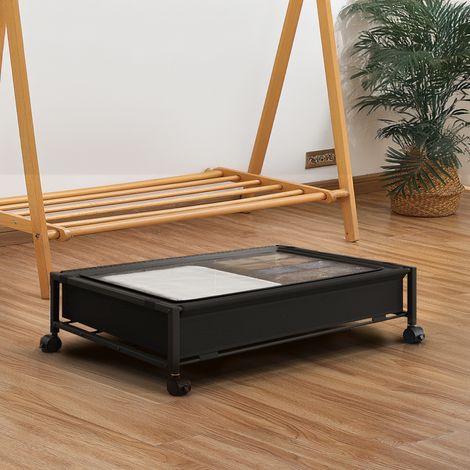 Black Removable Underbed Storage Rack with Wheels 65.5cm W x 45.5cm D x 18.5cm H