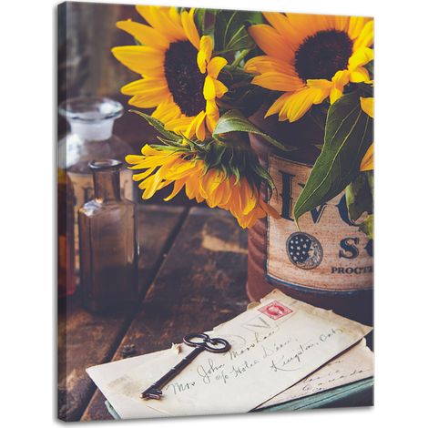 Leinwanddruck Botanik Sonnenblumen Retro 30x40
