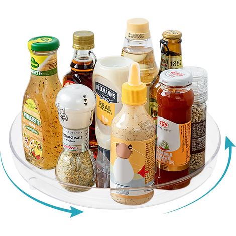 Plateau tournant caroussel épices, rotatif à 360 °, support de stockage d'épices, PET porte épices, Support de stockage d'articles pour cuisine, frigo, chambre, salle de bains, transparent (1/5)