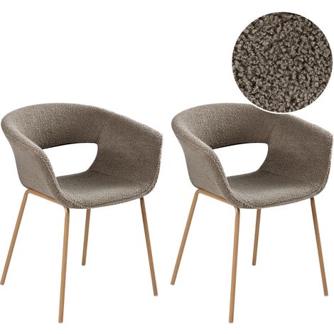 Conjunto de 2 sillas modernas asientos tapizados bouclé patas de madera para comedor cocina gris pardo Elma (1/5)