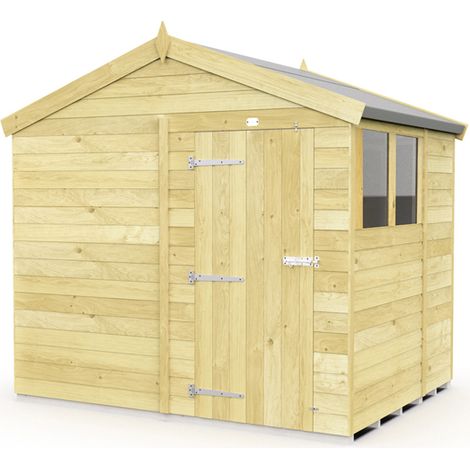 8 x 7 Feet Apex Shed - Single Door With Windows - Wood - L214 x W231 x H217 cm