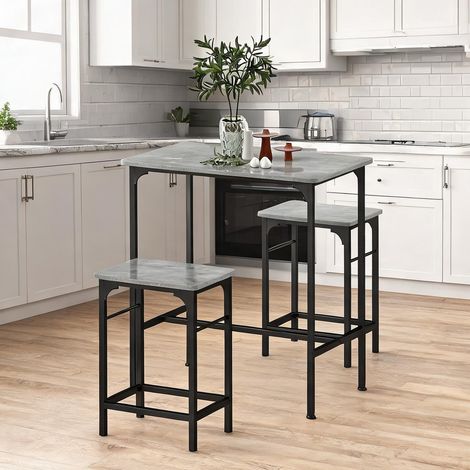Ensemble bar industriel gris avec 2 tabourets et structure acier (1/5)