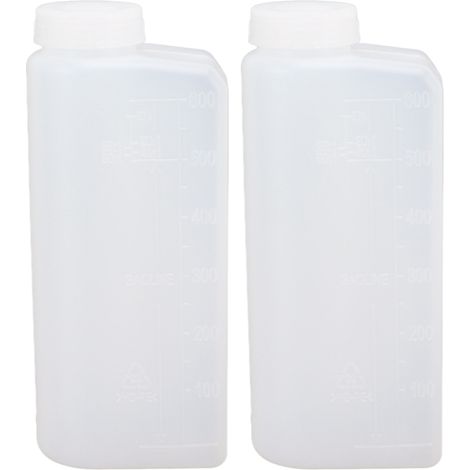 Lot de 2 flacons de 600 ml pour mélange d'huile moteur 2 temps et d'essence, adaptés aux tronçonneuses et aux machines à repasser. (1/5)