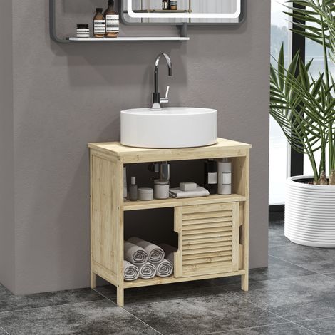 Meuble sous lavabo bambou 2 portes 60x30x60 cm naturel
