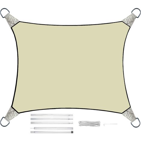 Sonnensegel Rechteckig 4x3m Creme mit Stangenset - Sonnenschutz für den Garten (1/5)