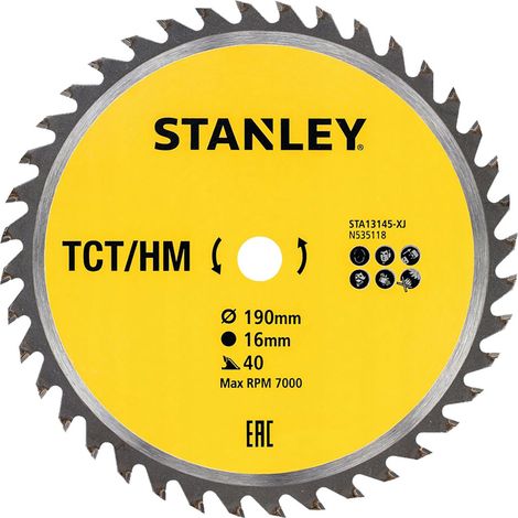 LAMA PER SEGA CIRCOLARE 'DENTI MEDI' ø 190 mm - foro 16 mm  - STANLEY