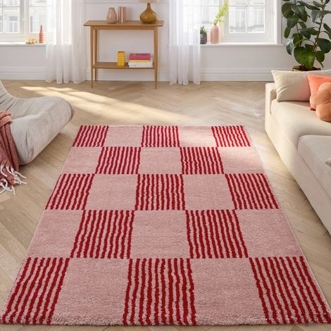 Tapis intérieur damier rouge et rose - Fergew 120 x 160 cm (1/5)