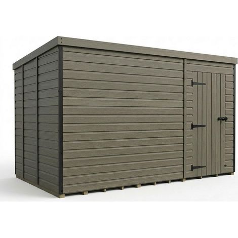 13ft x 9ft Composite Pent Garden Shed Single Door No Windows - Composite - L396 x W274 x H210 cm - Grey