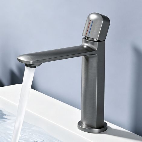 doporro Wasserhahn Bad, Waschtischarmatur mit Auslaufhöhe 131 mm, Vollkupfer Gehäuse & Keramikkartusche, Mischbatterie für Waschbecken Armaturen, Modernes Armatur Badezimmer Design Grau 1190