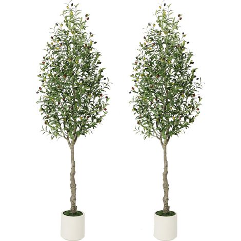 Olivier artificiel 1,8 m – grand arbre intérieur réaliste en soie avec tronc, feuilles, fruits – pot blanc inclus – décoration salon, bureau (1/5)