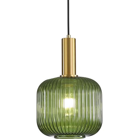 Suspension Luminaire en Verre,Finition en Laiton Doré, Vintage Lustre Suspendu Intérieur, Lampe Suspendue pour Salle à Manger Cuisine Salon Chambre & Cuisine (Vert, 20CM) (1/5)