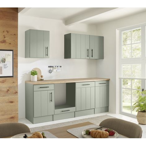 Küche Einbauküche Küchenzeile Landhaus Leerblock Grün Anton 220 cm Respekta