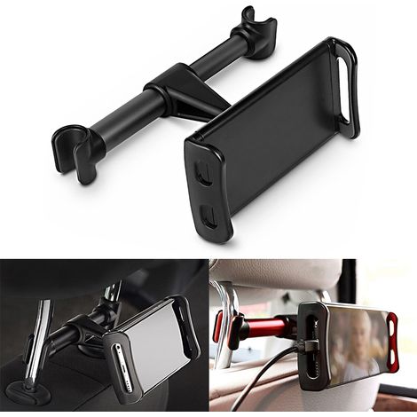 Support téléphone et tablette pour appuie-tête voiture, rotatif 360°, fixation arrière, noir (1/5)