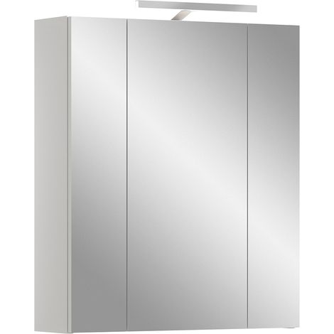 Badezimmer Spiegelschrank mit 60 cm Breite in weiß inkl. LED-Beleuchtung, 3 Spiegeltüren mit 3D-Funktion - IGGESUND-158 (1/5)