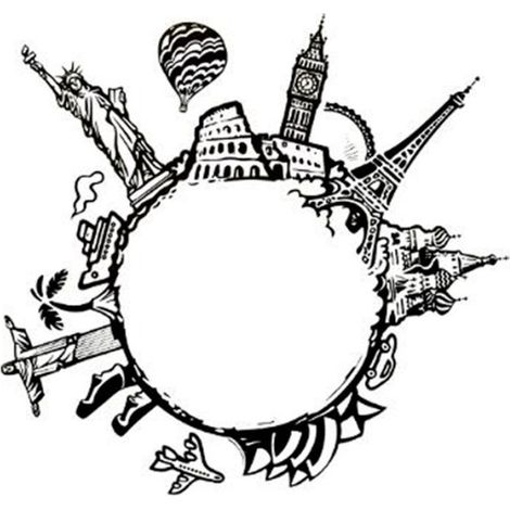 Sticker Plat Déco "Monde" 60cm Noir & Blanc (1/2)