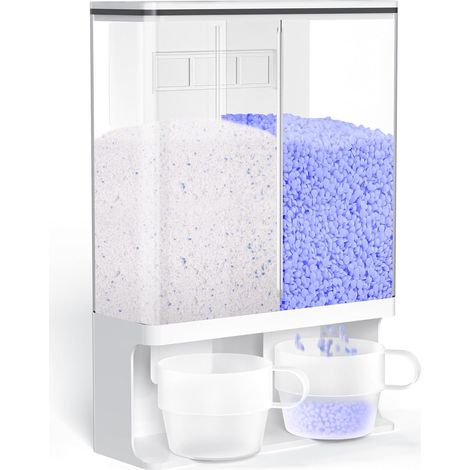 Contenitore per detersivo in polvere da 3 litri, contenitore per detersivo con 2 tazze, doppio dispenser per detersivo a parete, contenitori per detersivo in polvere con coperchi per perle profumate