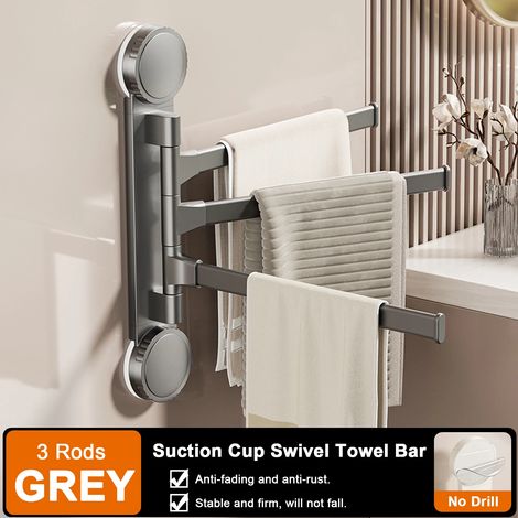 (Gris 3 niveaux - Chine continentale) Porte-serviettes à ventouses rotatif en aluminium, 2/3/4/5 barres, fixation murale pour cuisine et salle de bain. (1/5)