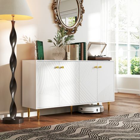 Buffet salon meuble de rangement avec étagères réglables. placards à portes. 140 x 35 x 77.5 cm. blanc