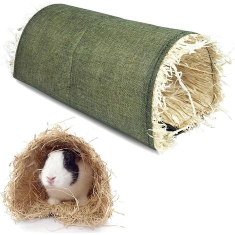 1 Tunnel Pour Petits Animaux, En Herbe Et Lin, Pliable, Pour Cochon D'Inde, Lapin, Furet (1/5)