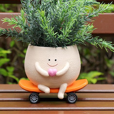 Pots de fleurs amusants avec des visages souriants, jolis pots pour plantes grasses, pots de fleurs en forme de skateboard avec trous de drainage, pour une utilisation intérieure et extérieure (1/5)