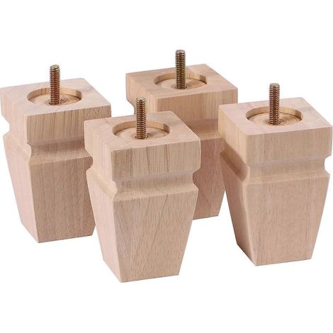 Pieds de meubles carrés en bois, ensemble de 4 pieds de canapé en bois massif, style médiéval, convenant aux fauteuils, fauteuils inclinables, tables basses et chaises, 4 pouces. (1/5)
