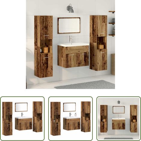 Meuble sous vasque - Ensemble de mobilier de salle de bain 4 pcs Bois Ancien (1/5)