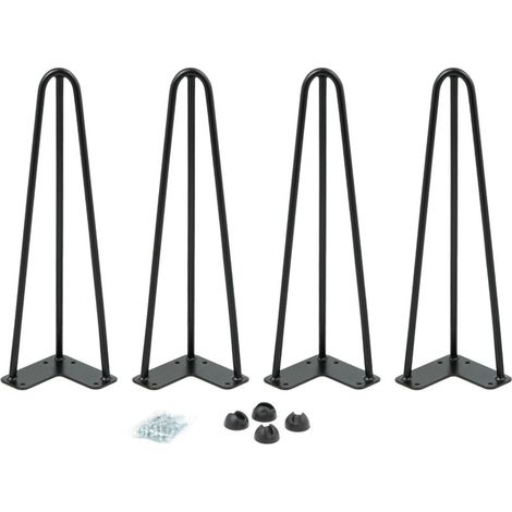 Lot de 4 pieds épingle 40,5 cm en acier laminé – Design industriel moderne – Plaque de fixation incluse – Support jusqu'à 50 kg