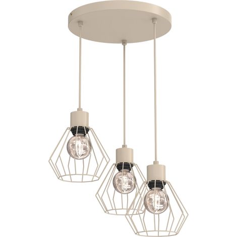 Suspension industrielle sur barre beige à 3 lumières, abat-jours filaires, 3xE27 15W, Parkla Luminex (1/4)