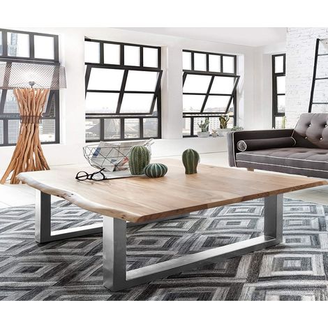 Couchtisch Baumkante 120x80 cm Akazie naturfarben silber Noah (1/3)