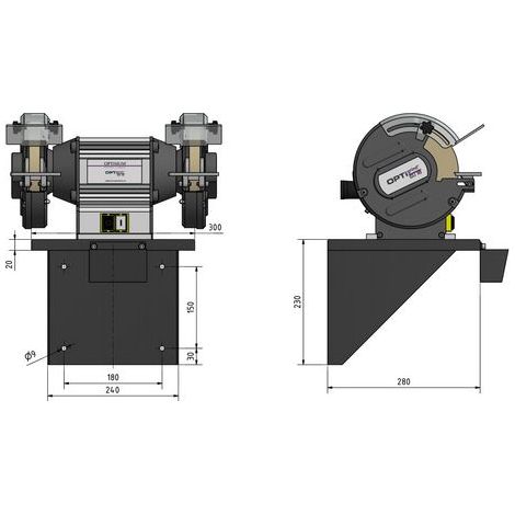 Optimum – Socle mural pour touret à meuler – Support stationnaire solide – Bac de récupération d'eau – Convient pour tourets jusqu'à Ø 250 mm (1/2)