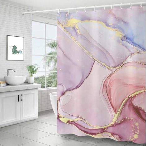 Rideau de douche effet marbre rose, design abstrait moderne avec effet marbre.