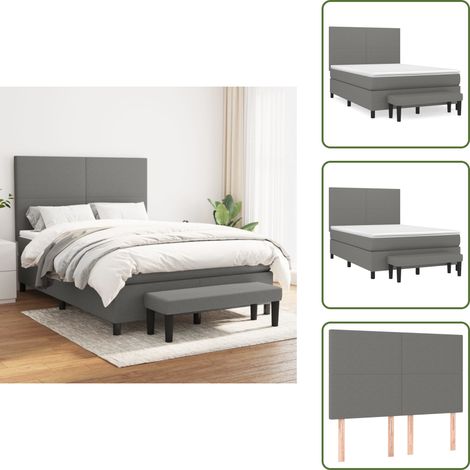 Sommier à lattes de lit avec matelas Gris foncé 140x200cm Tissu - Lit Plateforme - Lit Double - Matelas À Ressorts Ensachés - Têtière Ajustable - Canapé Lit (1/5)