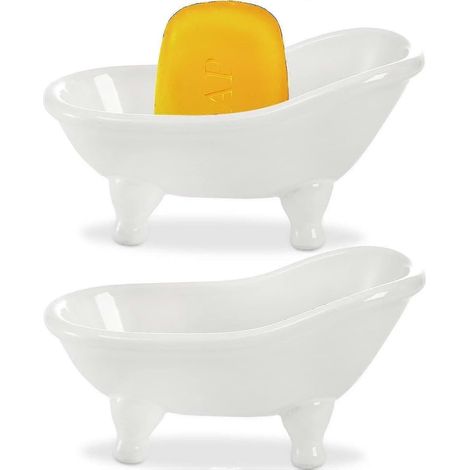 Lot de 2 porte-savons en céramique pour baignoire, porte-savon décoratif blanc, petit plateau à savon en porcelaine avec trou d'évacuation pour salle de bain/douche. - Lian (1/4)
