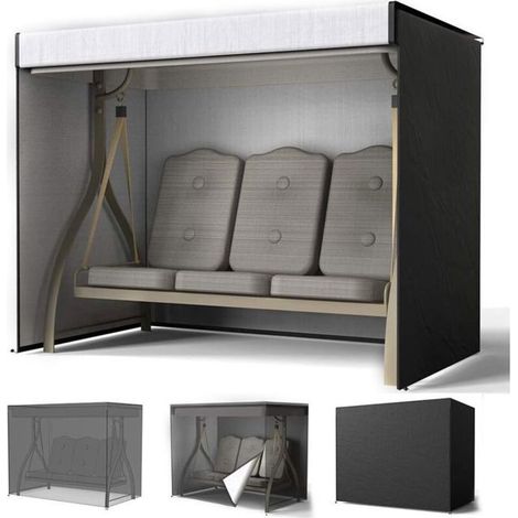 Housse balancelle 3 places 210x150x150cm - Oxford épais déchirable résistant - Protection totale imperméable & anti-vent - Noir (1/5)