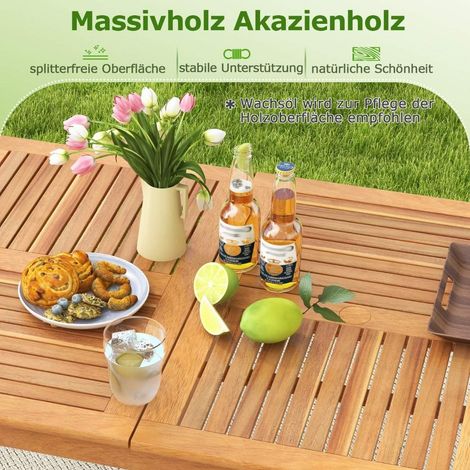 Tavolo da giardino in legno di acacia 170 x 90 cm grande tavolo da patio per 6 persone naturale